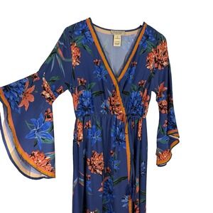 Flying Tomato High Low Dress Size S Blue Floral Faux Wrap Vacation Beachy